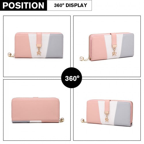 Miss Lulu Tri Colour Women's Leather Look Purse - Grey