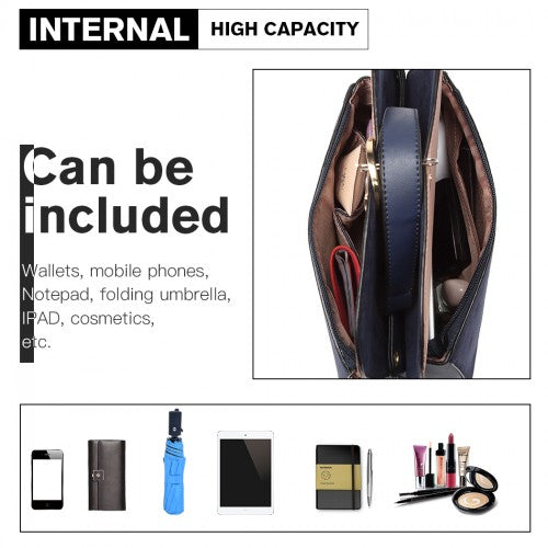 Miss Lulu Stylish Ladies Leather Handbag Shoulder Bag - Navy