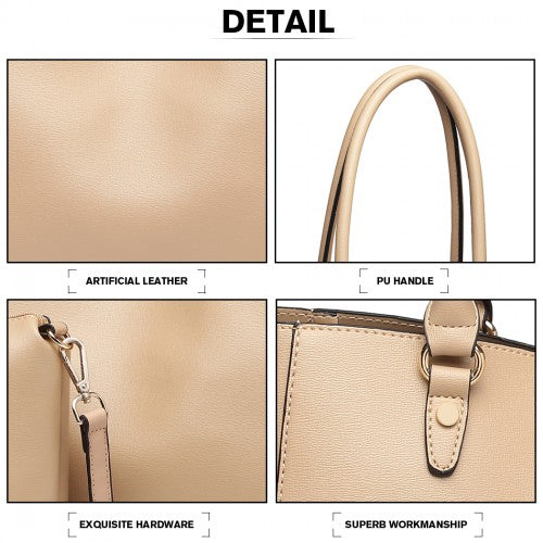 Miss Lulu Textured Leather Look 2 Piece Tote And Shoulder Bag Set - Apricot