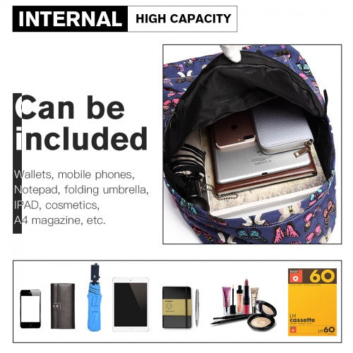 Miss Lulu Large Backpack Butterfly Navy