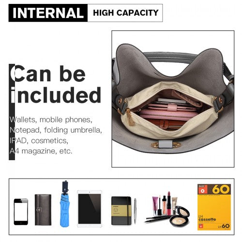Lulu 2 Piece Bucket Tote Bag Set - Grey