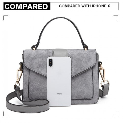 Miss Lulu Matte Leather Midi Handbag - Grey