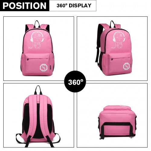 Kono Multi Functional Glow In The Dark Backpack Trolley - Pink