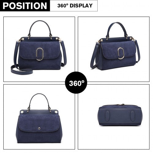 Miss Lulu Stylish Ladies Leather Handbag Shoulder Bag - Navy