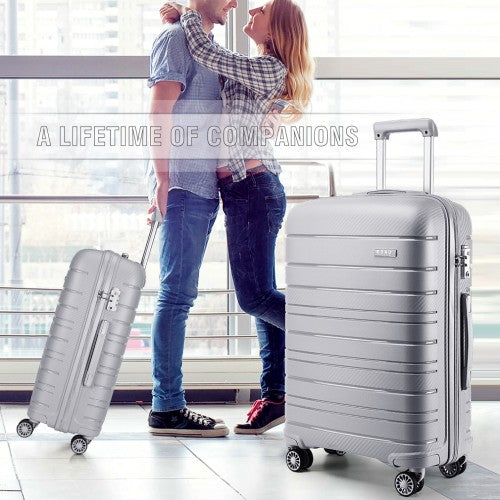 Kono Multi Texture Hard Shell PP Suitcase 3 Pieces Set - Classic Collection - Grey