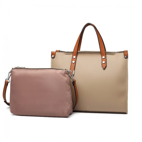 Miss Lulu Structured 2 Piece Shoulder Bag Set - Khaki