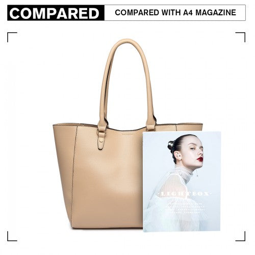 Miss Lulu Textured Leather Look 2 Piece Tote And Shoulder Bag Set - Apricot