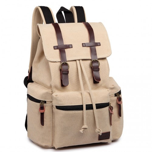 Kono Large Multi Function Leather Details Canvas Backpack Biege
