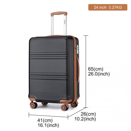 Kono Abs 24 Inch Sculpted Horizontal Design Cabin Luggage - Black And Brown