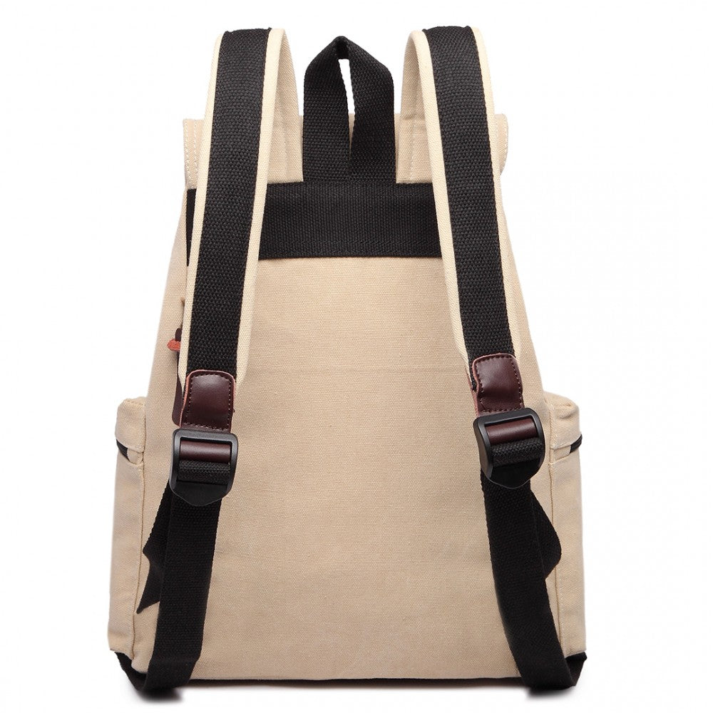 Kono Large Multi Function Leather Details Canvas Backpack Biege