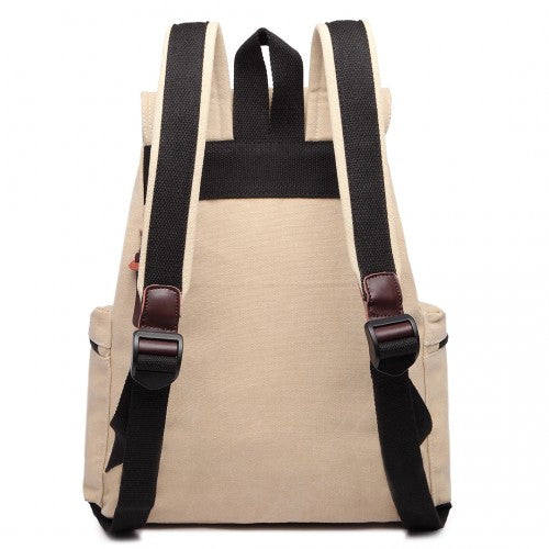 Kono Large Multi Function Leather Details Canvas Backpack Biege