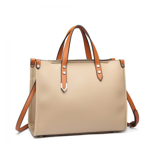 Miss Lulu Structured 2 Piece Shoulder Bag Set - Khaki