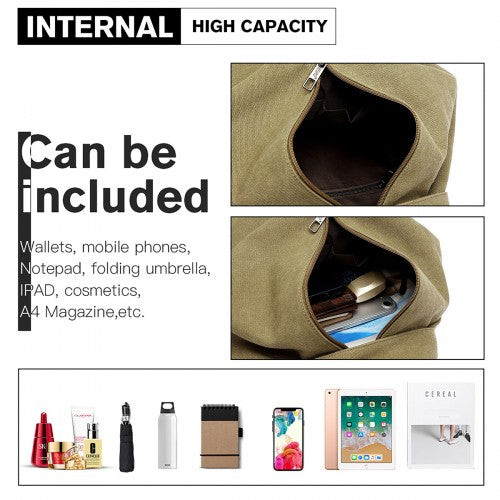 Kono Fashion Anti-Theft Canvas Backpack - Khaki