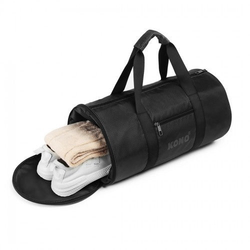 Kono Polyester Barrel Duffle Gym/Sports Bag - Black
