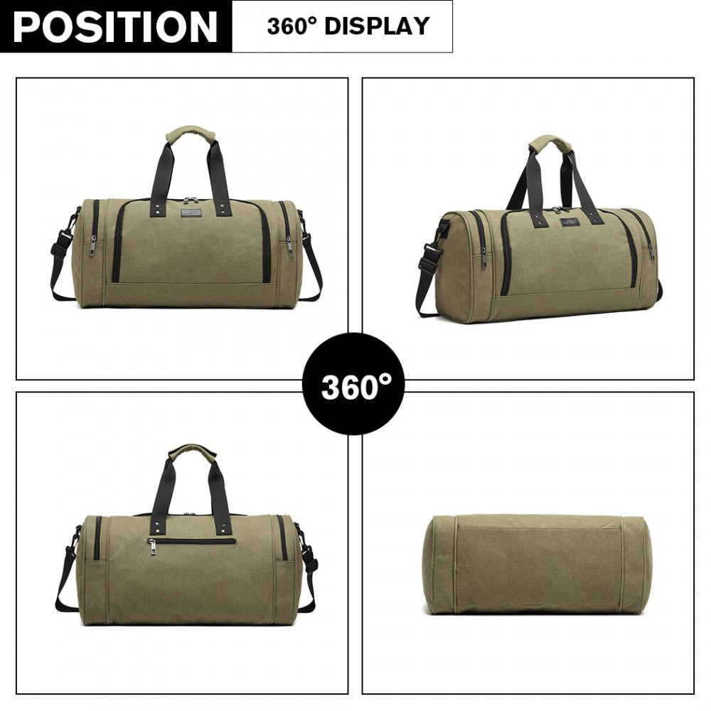 Kono Canvas Barrel Duffle Travel Bag - Green