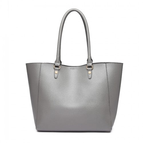 Miss Lulu Textured Leather Look 2 Piece Tote And Shoulder Bag Set - Grey
