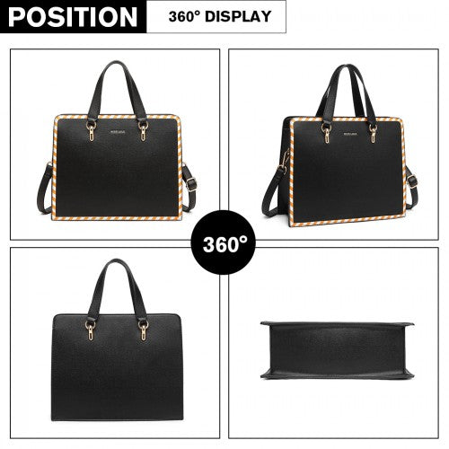 Miss Lulu Stripe Design Shoulder Bag - Black