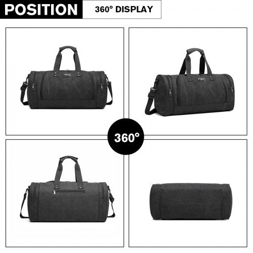 Kono Canvas Barrel Duffle Travel Bag - Black
