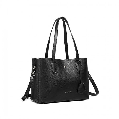 Miss Lulu Triple Compartment Tote Bag - Black