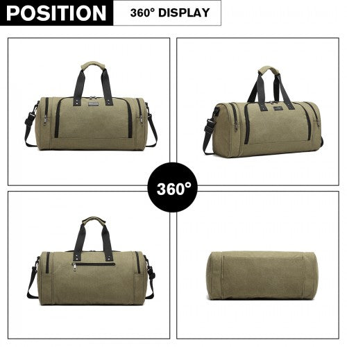 Kono Canvas Barrel Duffle Travel Bag - Green