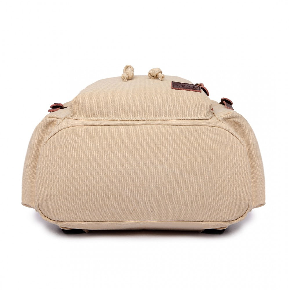 Kono Large Multi Function Leather Details Canvas Backpack Biege