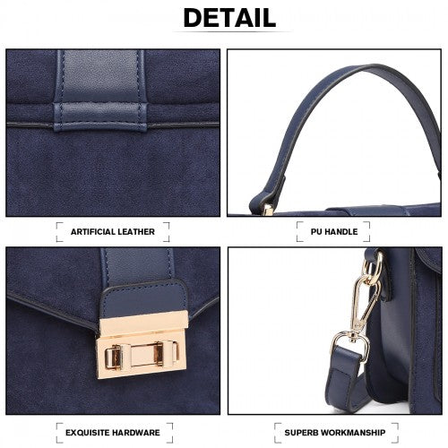 Miss Lulu Matte Leather Midi Handbag - Navy