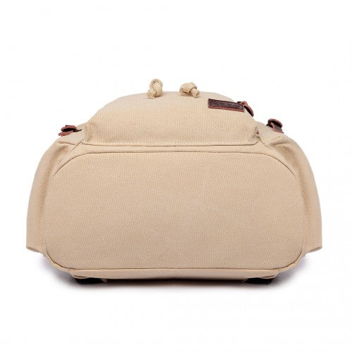 Kono Large Multi Function Leather Details Canvas Backpack Biege