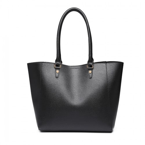 Miss Lulu Textured Leather Look 2 Piece Tote And Shoulder Bag Set - Black