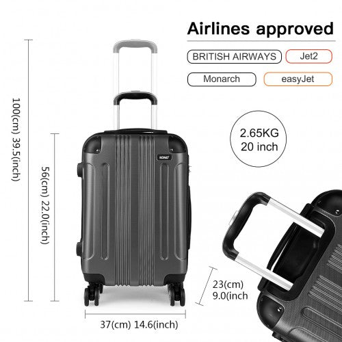 Kono 20 Inch Abs Hard Shell Suitcase Luggage - Grey