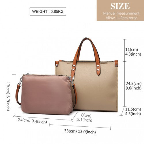 Miss Lulu Structured 2 Piece Shoulder Bag Set - Khaki
