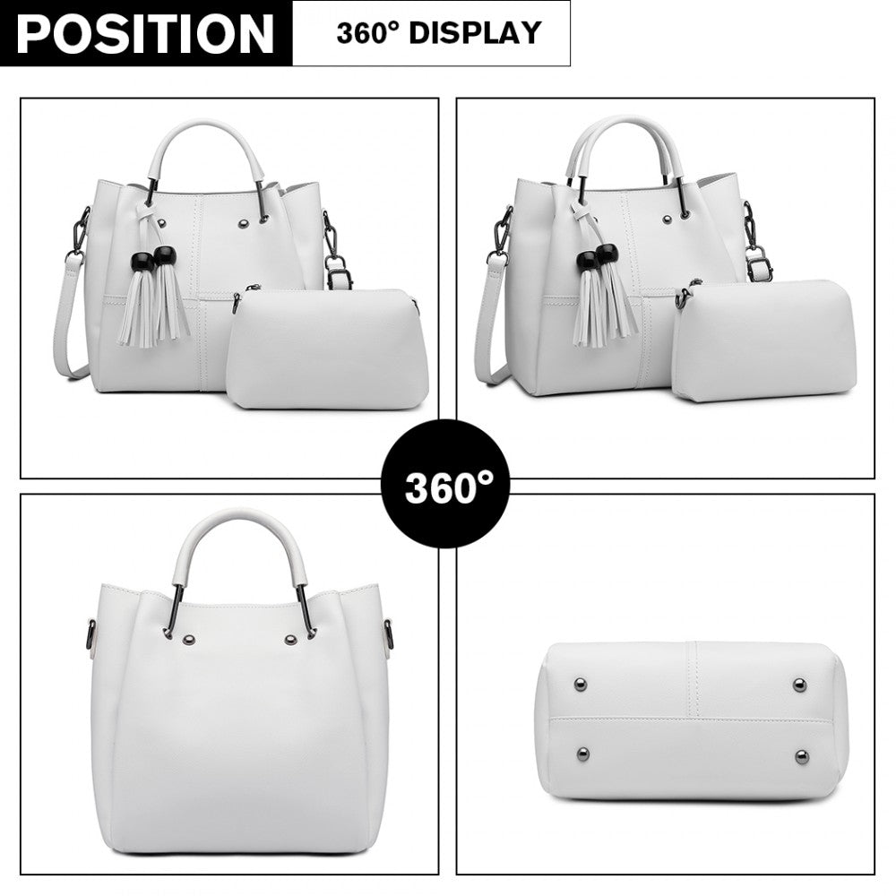 Miss Lulu Leather Look 2 In 1 Bucket Handbag - Beige