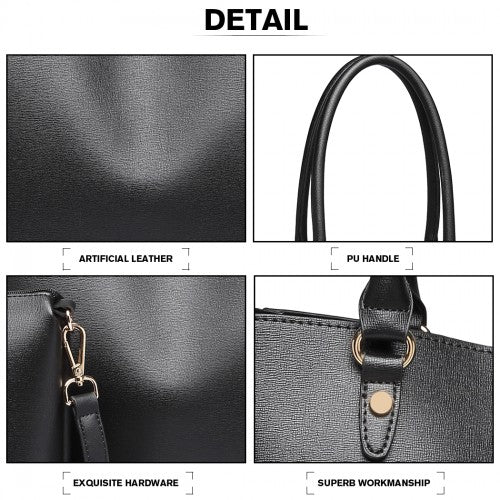 Miss Lulu Textured Leather Look 2 Piece Tote And Shoulder Bag Set - Black
