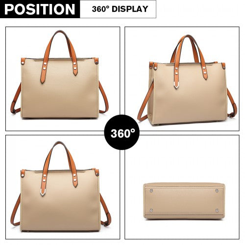 Miss Lulu Structured 2 Piece Shoulder Bag Set - Khaki
