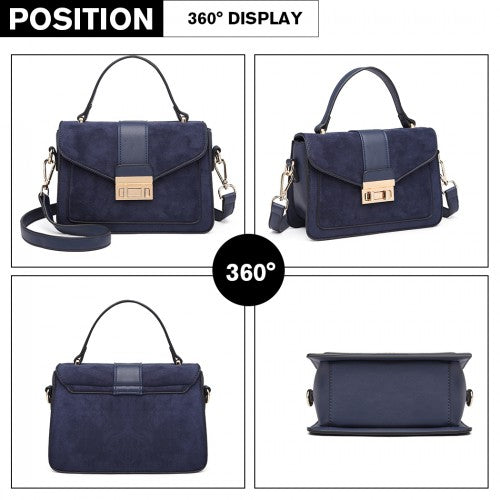 Miss Lulu Matte Leather Midi Handbag - Navy