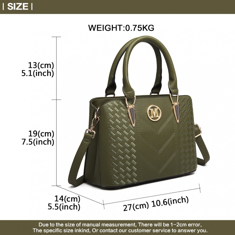 Miss Lulu Leather Look Weave Effect Shoulder Bag - Green
