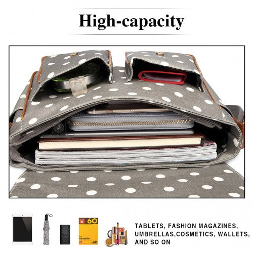 Miss Lulu Oil Cloth Satchel Polka Dot Grey