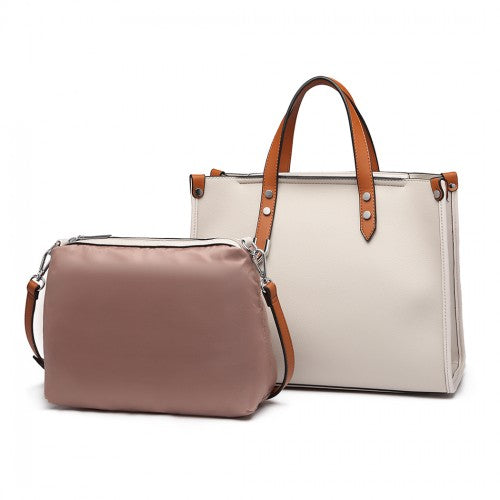 Miss Lulu Structured 2 Piece Shoulder Bag Set - Beige