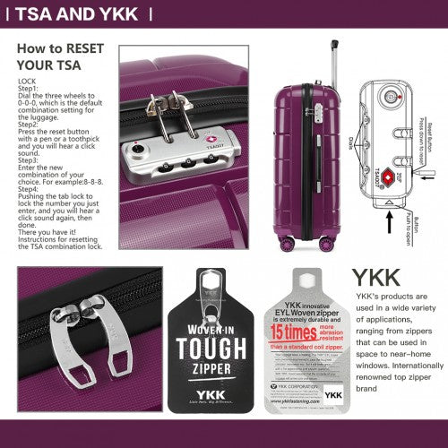 Kono 24 Inch Hard Shell PP Suitcase - Purple
