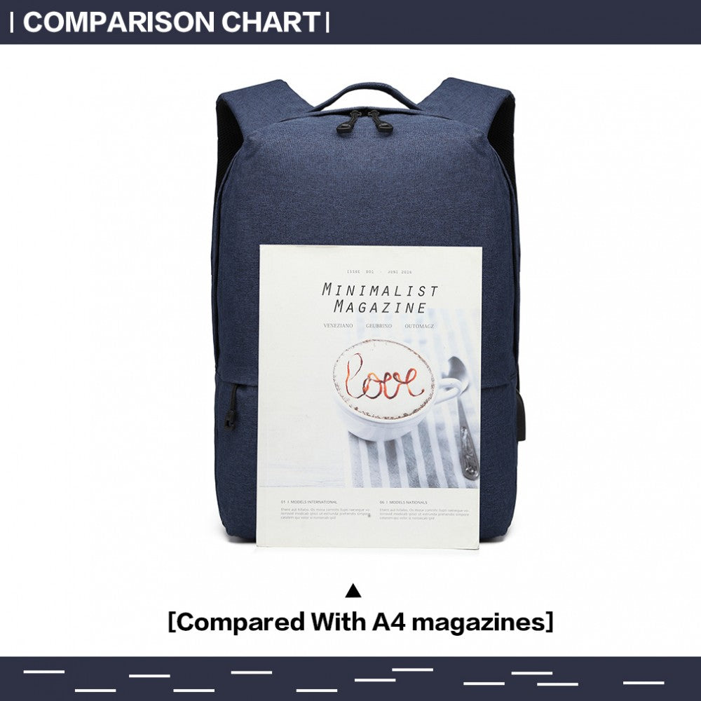 Kono Waterproof Basic Backpack With USB Charging Port - Blue