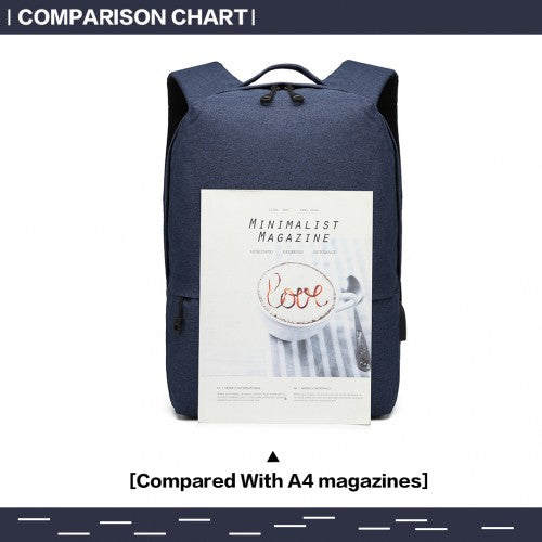 Kono Waterproof Basic Backpack With USB Charging Port - Blue