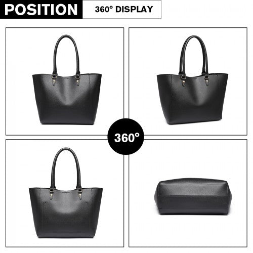Miss Lulu Textured Leather Look 2 Piece Tote And Shoulder Bag Set - Black