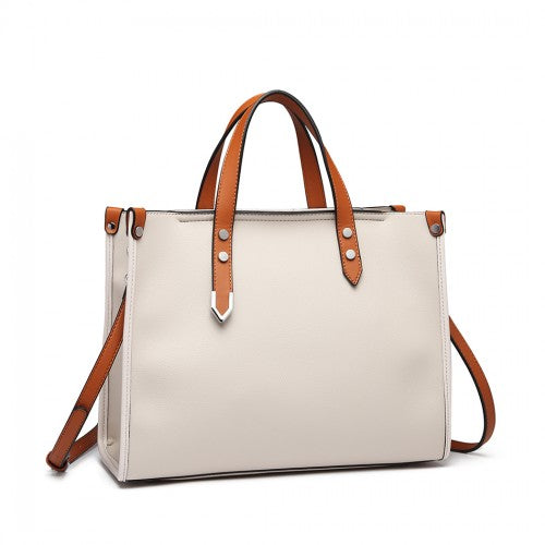 Miss Lulu Structured 2 Piece Shoulder Bag Set - Beige
