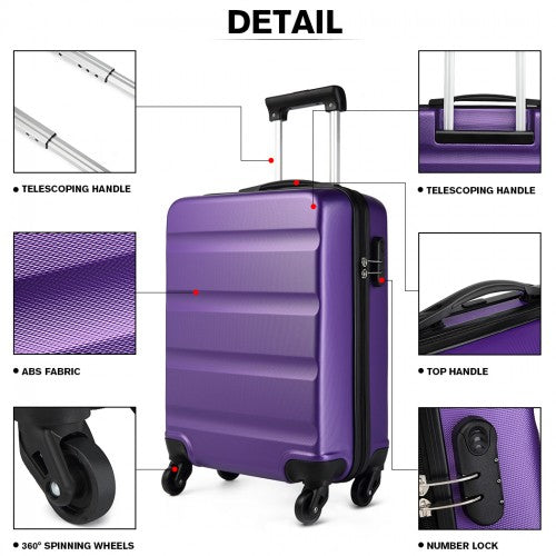 Kono Horizontal Design Abs Hard Shell Luggage 20 Inch Suitcase - Purple