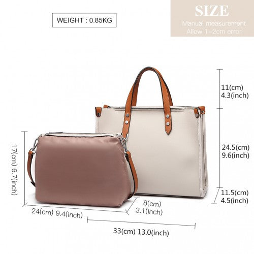 Miss Lulu Structured 2 Piece Shoulder Bag Set - Beige