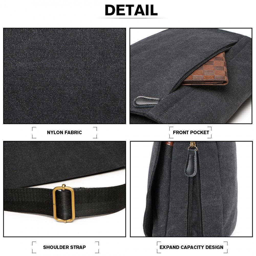 Kono Classic Expanding Messenger Bag - Black