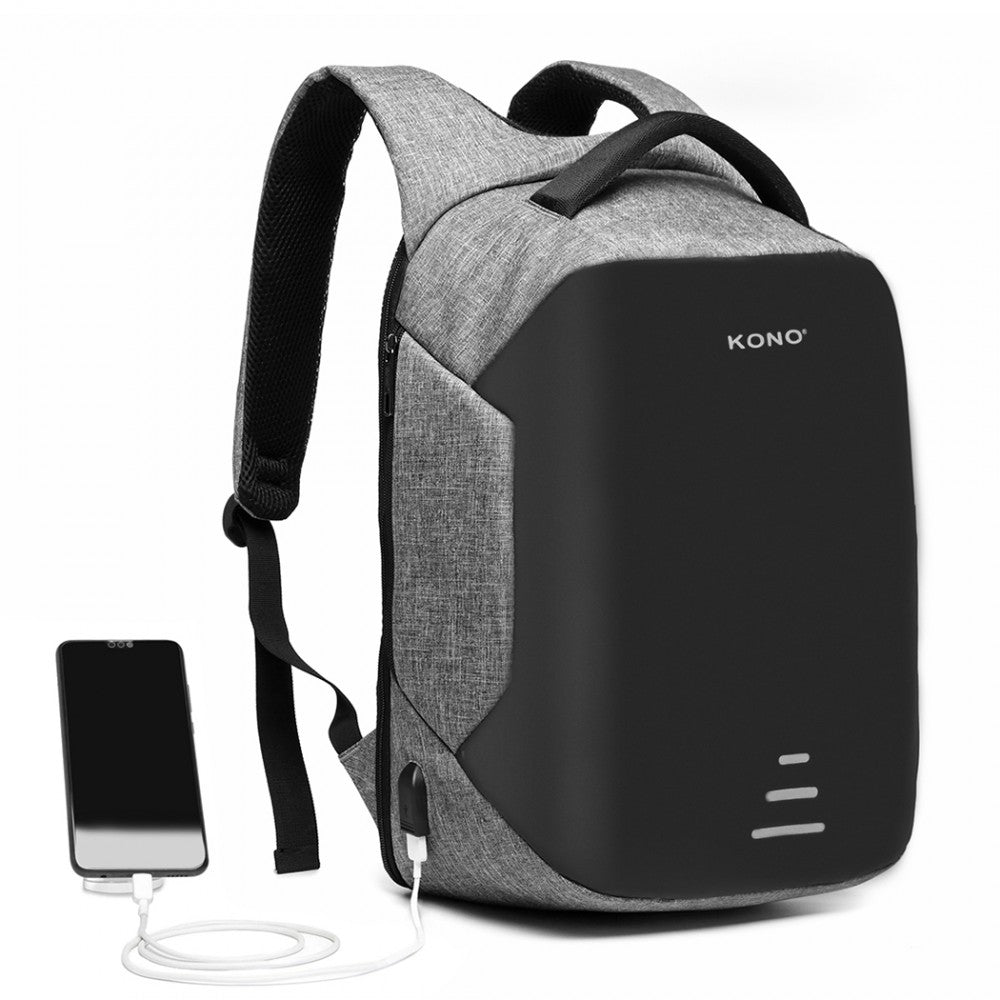 Kono Reflective USB Charging Interface Backpack - Grey