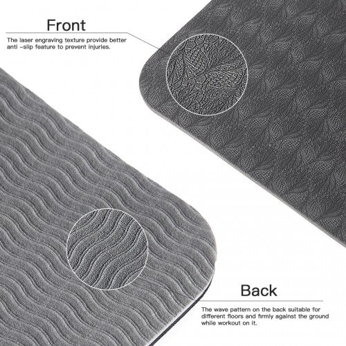 Kono TPE Non-Slip Classic Yoga Mat - Black & Grey