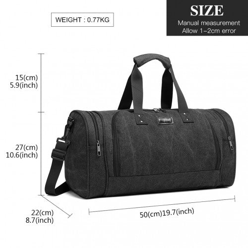 Kono Canvas Barrel Duffle Travel Bag - Black