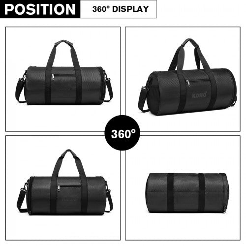 Kono Polyester Barrel Duffle Gym/Sports Bag - Black
