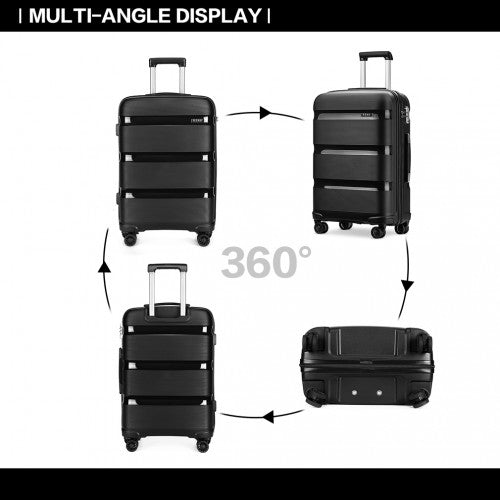 Kono 20 Inch Bright Hard Shell PP Suitcase - Classic Collection - Black
